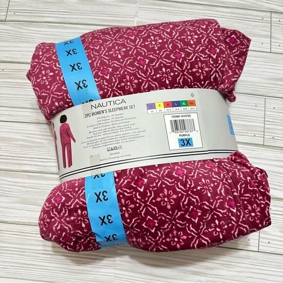 2 PIECE NAUTICA PINK SILKY STRETCH FLEECE SLEEPWEAR LOUNGE SET PLUS SIZE - Picture 5 of 6